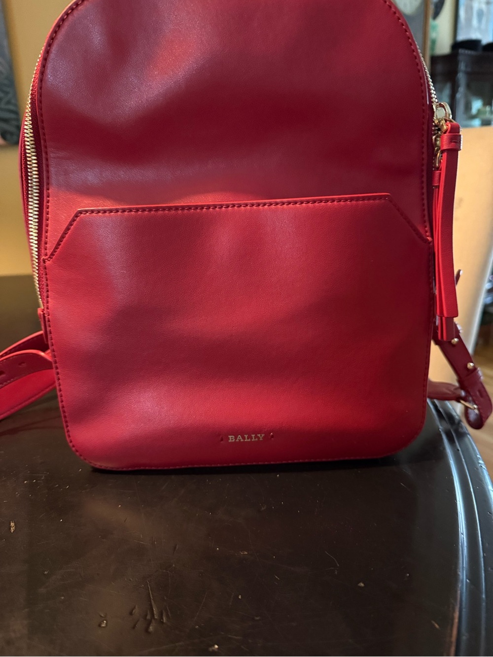 Bally Akira Red Leather Backpack with Front Pocket
